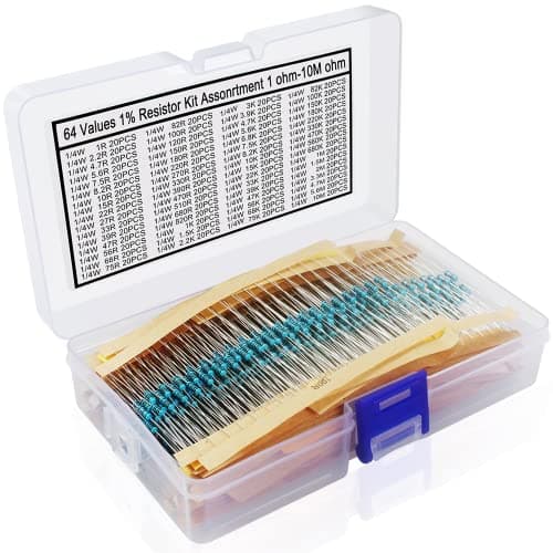 Aniann 1280 Pieces 64 Values Resistor Kit, 1% Assorted Resistors 1 Ohm-10M Ohm 1/4W Metal Film Resistors Assortment for DIY Projects and Experiments