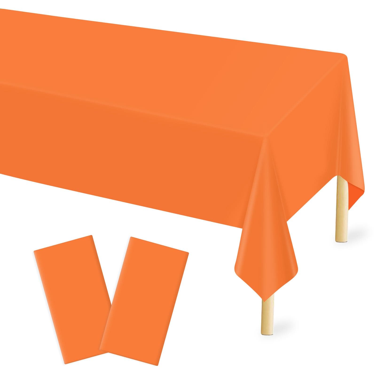 2 Pcs Orange Plastic Tablecloth for Rectangle Table, 54 × 108 inches Disposable Orange Table Covers for Picnic, Camping and Outdoor, Fall Theme Party, Thanksgiving Party Decoration
