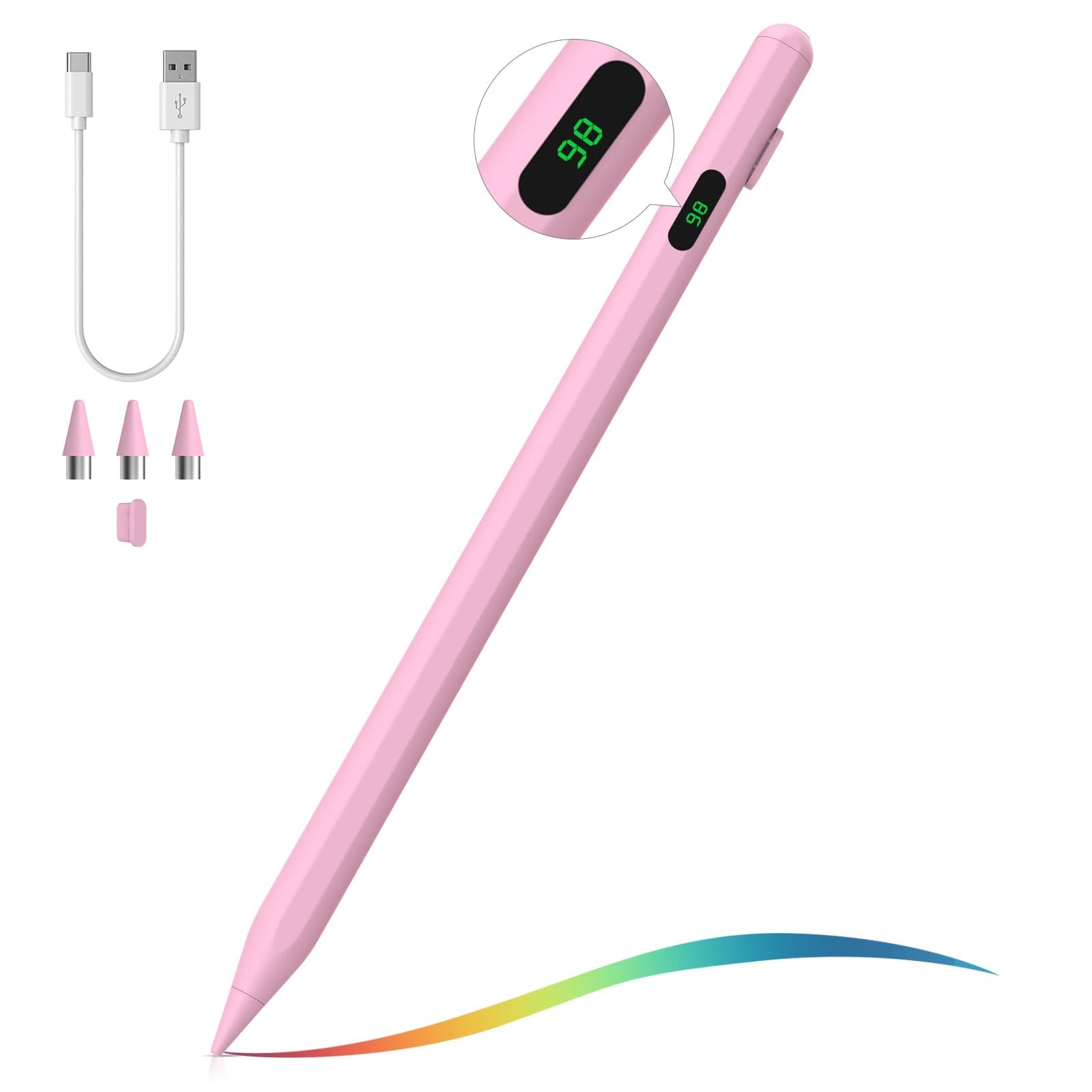MoKo Stylus Pen for Touch Screen, Active Universal Stylus Pen Compatible with iPad/iPhone/Samsung and Other iOS/Android Smartphone and Tablet Devices Tablet Pen with Power Display, Pink