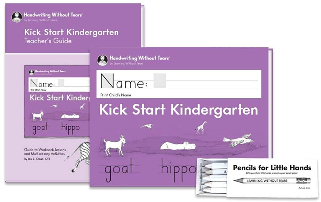 Handwriting Without Tears Kick Start Kindergarten Printing Bundle - Includes Kick Start Kindergarten Student Workbook, Teacher's Guide, and Pencils for Little Hands