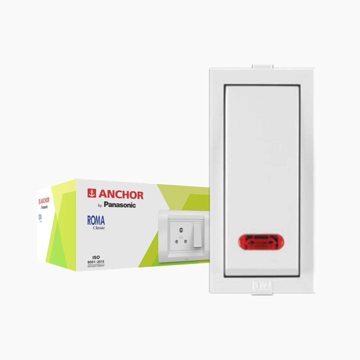 Anchor by Panasonic Roma Classic 1 Module 20A One Way Switch with Neon Indicator, Heavy Duty Switch for Inductive Loads - Motors, Fans, Appliances, White Switch, (21077-1)