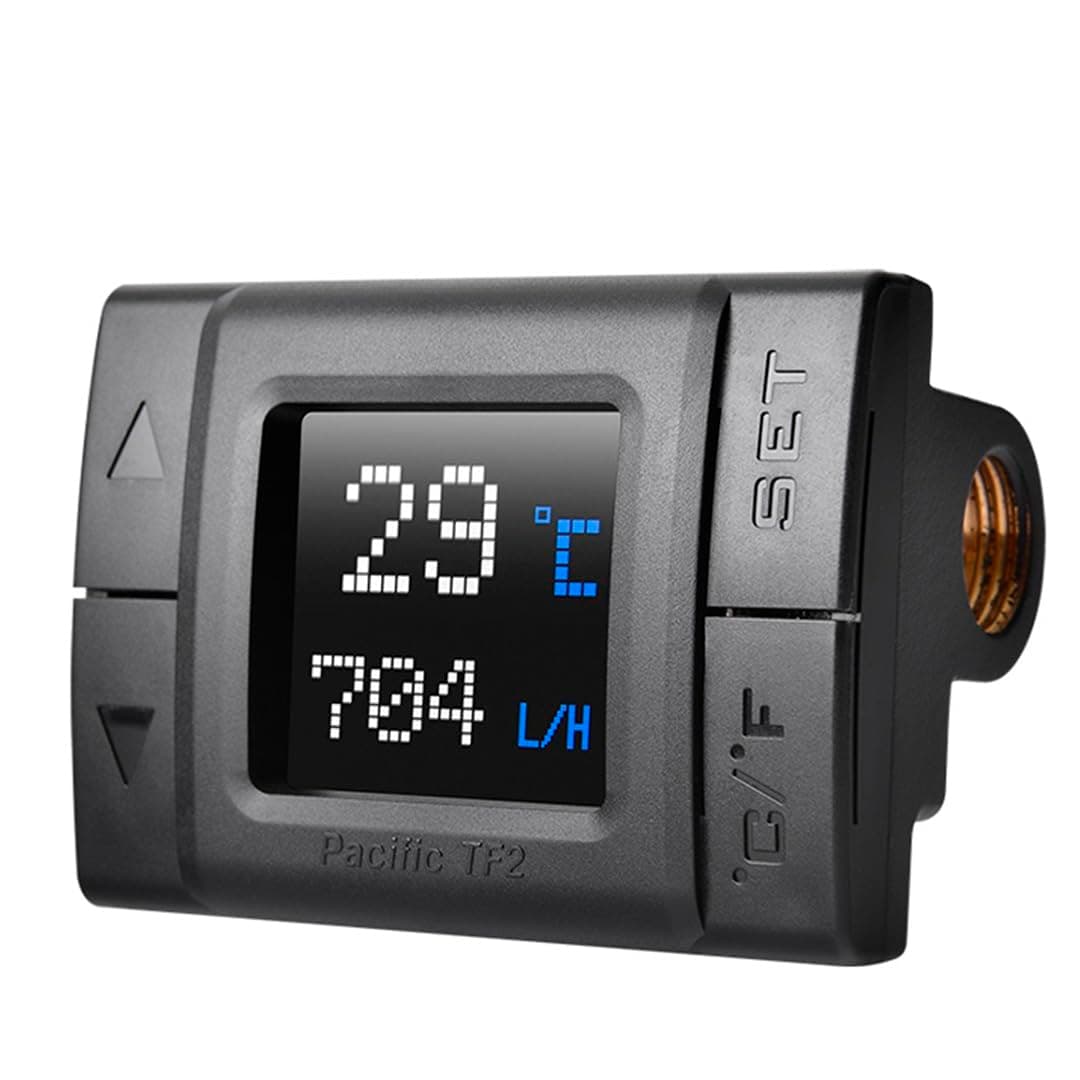 Thermaltake Pacific TF2 Temperature and Flow Indicator G1/4 Copper Core Construction, TT RGB Plus Software Monitoring Celsius/Fahrenheit, CL W275 CU00SW A