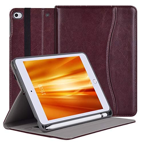 New iPad Mini Case 5th Generation with Pencil Holder - Mini iPad 4 Leather Stand Folio - Wallet Pocket - Handle Strap - Soft TPU Back Cover Auto Sleep/Wake for 7.9 Inch iPad Mini 4 / 5 (Coffee)