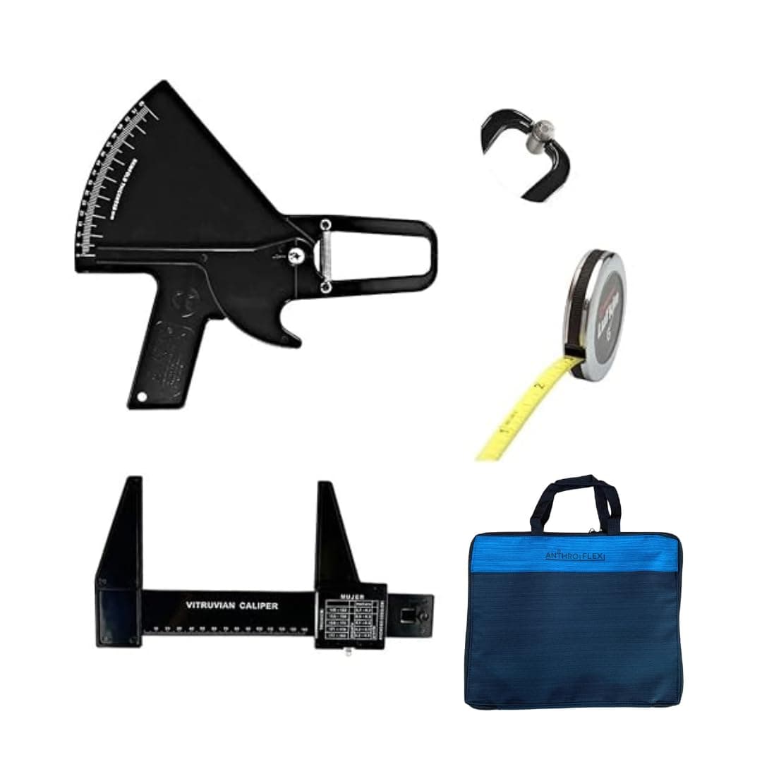 AnthroFlex Basic Anthropometry Kit with Slim Guide Skinfold Caliper, Lufkin W606PM Anthropometric Tape Measure, Small Bone Anthropometer, Manual with Charts for Measuring Body Fat Percentage (Black)