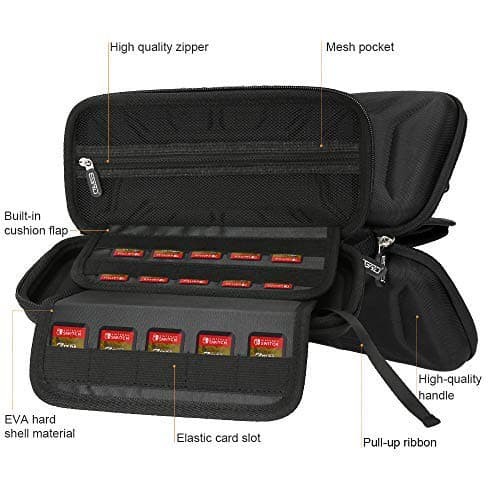 Carrying Case Compatible with Nintendo Switch-Deluxe Protective Portable Hard Shell Travel Carrying Case Pouch for Nintendo Switch Console and Accessories with Holder Design-Black