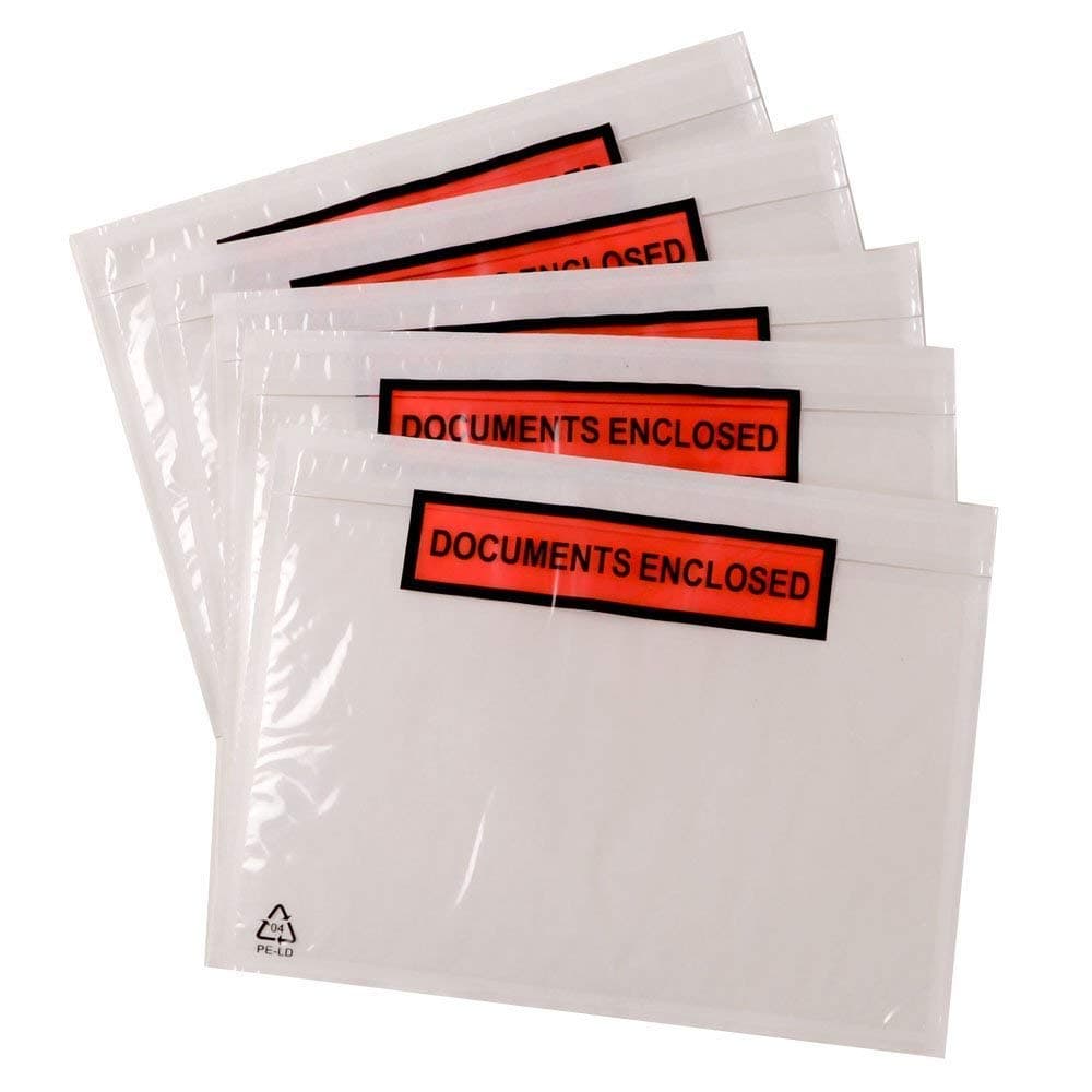 Just Bin Bags Documents Enclosed Wallets, Printed and Plain, A4, A5, A6, A7 (1000 x A7 Printed Documents Enclosed), Transparent