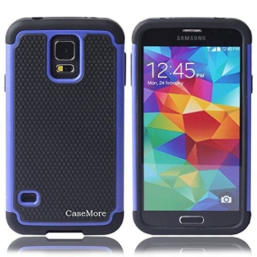 CaseMore Blue Plastic + Silicon Material Protective Armor Defender Case for Samsung Galaxy S5 S V with 1 Screen Protector and 30 CM Charger Data Cable