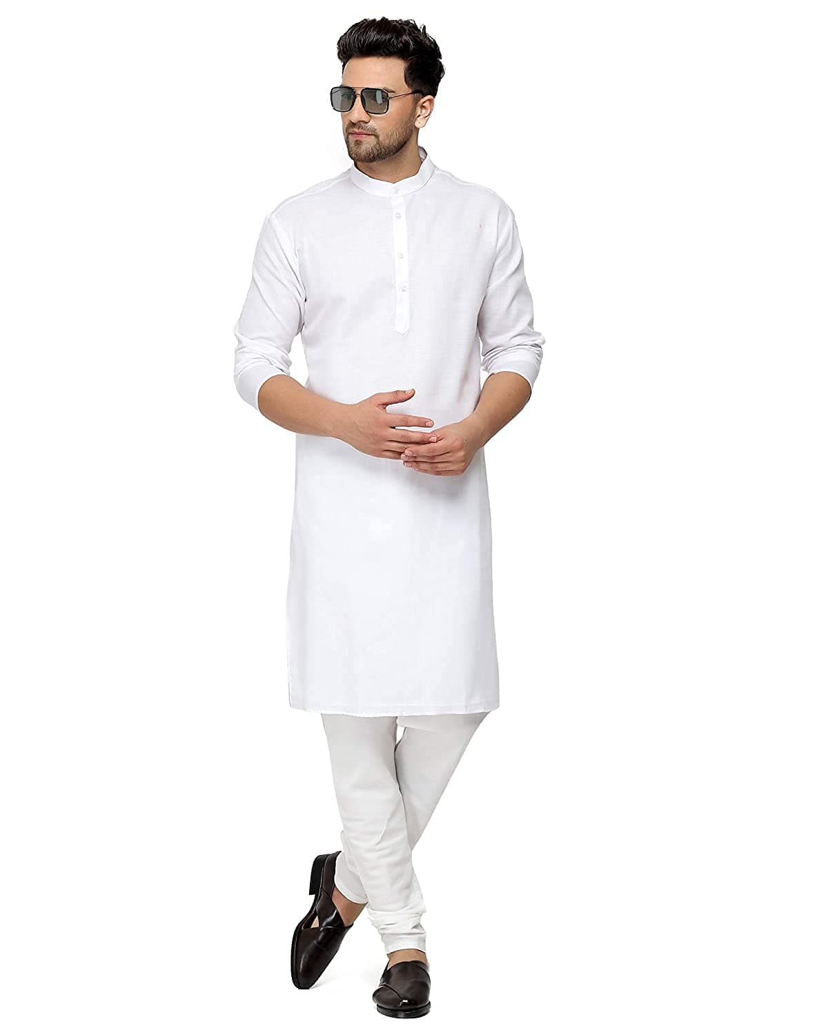 Gauri Laxmi Enterprise Men's Cotton Blend Solid Regular Shirt Kurta (P WHT 36_White, Small