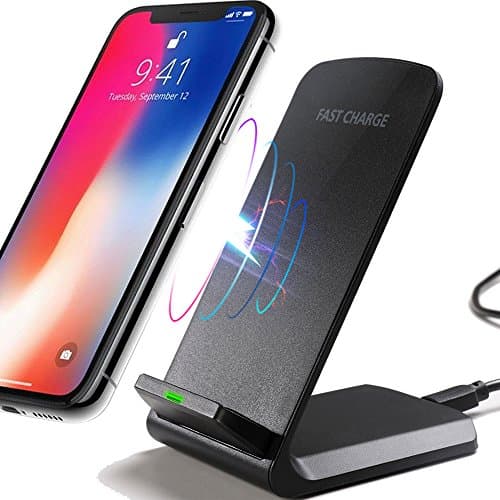 (10W Fast) Qi Wireless Charger iPhone X/8/8 Plus Wireless Charger for Samsung Galaxy S9/9+/S8/S8 Plus (PC Stand)