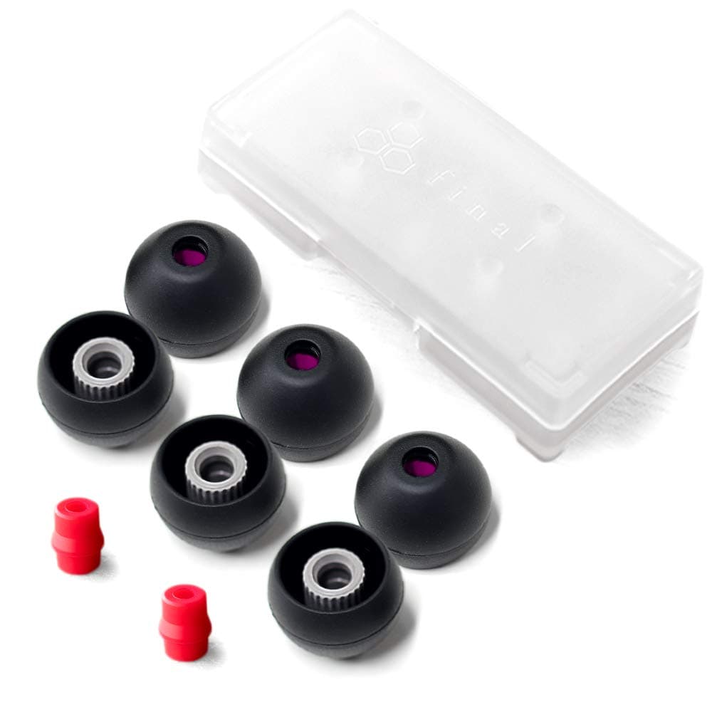 Black+Black/Red Silicone Type E Eartips Kit With Case and Nozzle Adaptor Compatible With 1More, AKG, Audio-Technica, Beats by Dre, Campfire Audio, Empire Ears, Shure, Sony, Westone (X-Lg)