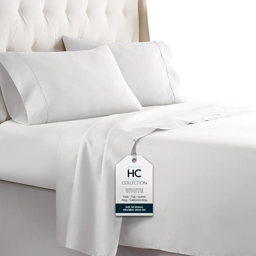 Bed Sheets Set King with 2 Pillowcases, Hotel Luxury Platinum 1800 Series Brushed Microfiber Sheet w/Deep Pocket, Ultra Soft Lightweight 4 Pcs Linen Bedding for Hot Sleepers, White