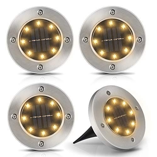 Solar Ground Lights- Etmury Solar Disk Llight 8 LED Waterproof Solar Lights Outdoor Pathway for Garden Patio Outdoor in-Ground Lawn Yard Deck Walkway - Warm White (4 Pack)