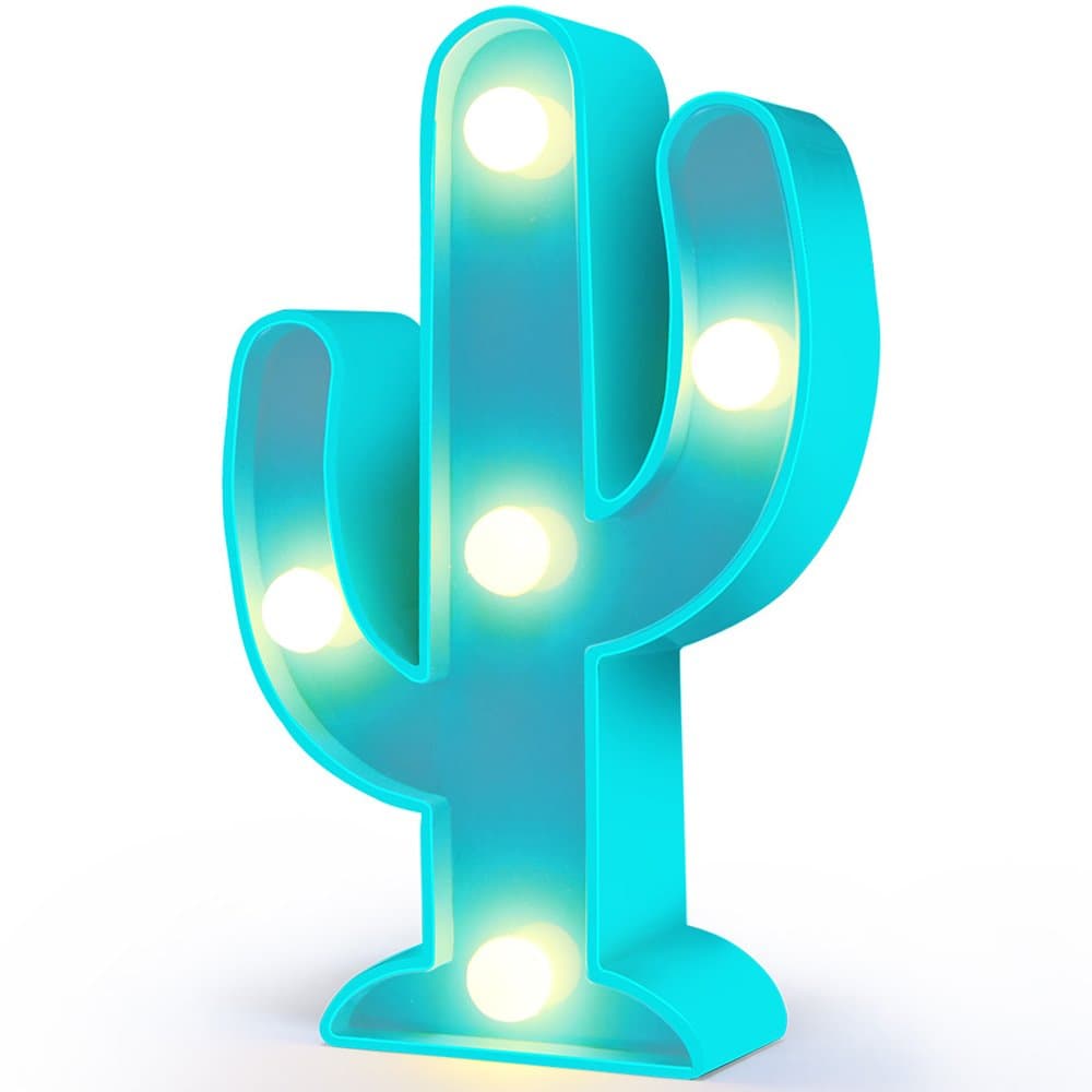 Cactus Decor Mini Cactus Light Cactus Decorations for Party Cactus Lamp for Room Battery Operated Cactus Party Decorations for Party Supplies-Wall Decoration for Kids' Room,Living Room (Blue Cactus)