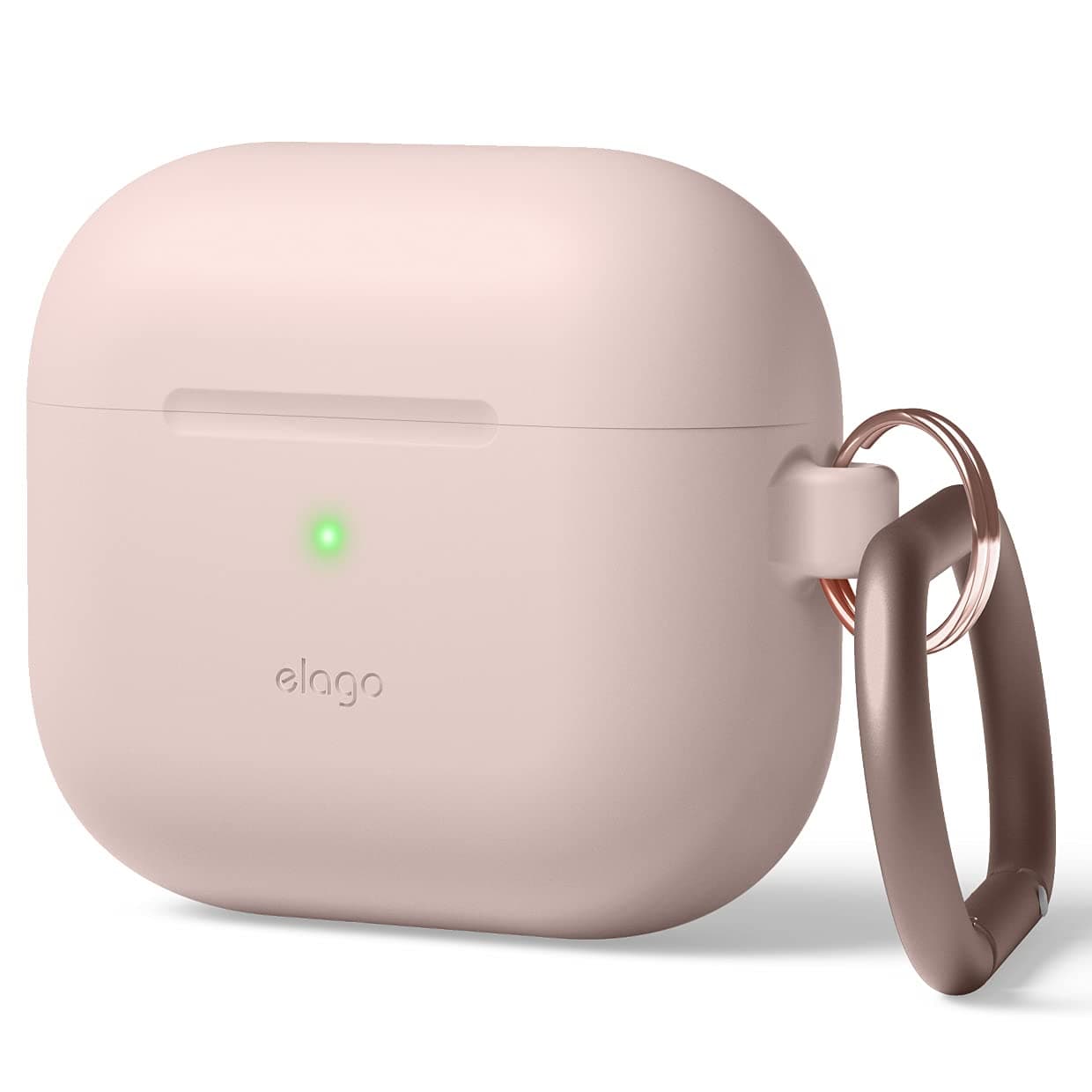 elago Silicone Case Compatible with AirPods 3rd Generation Case - Compatible with AirPods 3 Case Cover, Carabiner Included, Supports Wireless Charging, Shock Resistant, Full Protection (Sand Pink)