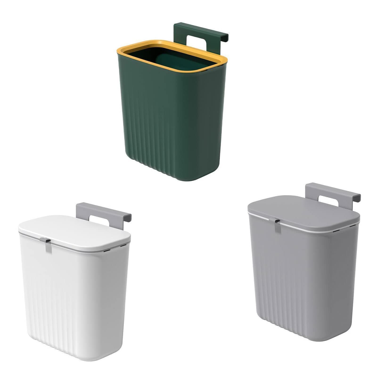 BONITA Kitchen Trash Can Wall-Mounted Kitchen Compost Bin Cabinet Door Kitchen Waste Bin for Counter Top or Under Sink Hanging Small Trash Can with Lid for Cupboard/Bathroom/Bedroom/Office(GREY)