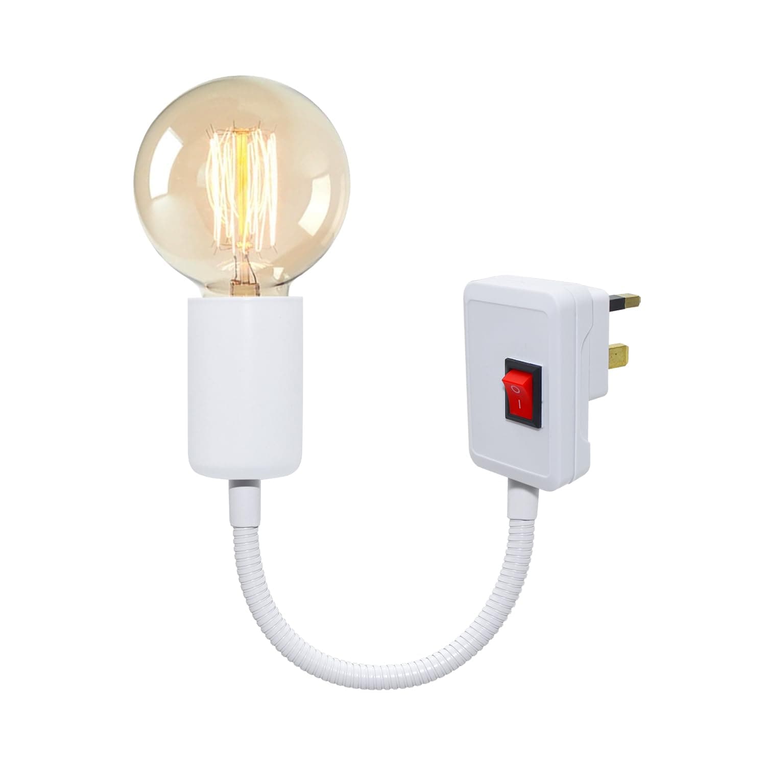 Flexible Lamp Holder, E27 Socket Holder, 20CM Gooseneck Plug in Lamp with On/Off Switch, Plug in Light Socket, Light Bulb Holder with Plug, 360°Adjustable Lamp Socket Adapter for Bedroom, No Bulb