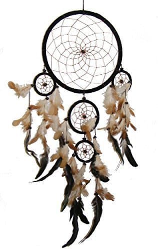 One World is Enough Beautiful Extra Large Black Native American Style Dreamcatcher - Fair Trade - Large Circle Diameter 22 cm Length 75 cm