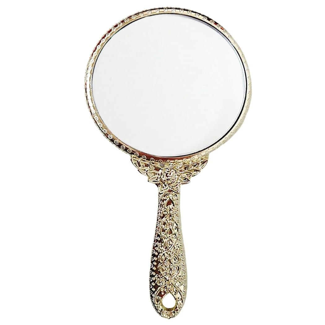 Vintage Style Round Vanity Hand Held Mirrors Purses Make up Mirror (Gold)