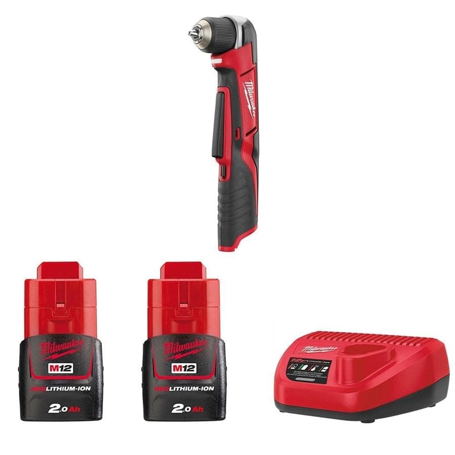 Milwaukee C12RAD-202C M12 Compact Right Angle Drill with 2 x 2.0Ah Li-ion Batteries/ BMC/ Charger
