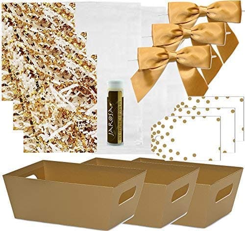 Pursito, Metallic, Basket Making Kit, Includes, Baskets, Crinkle Paper, Cellophane Bags, Bows, Tags, 3 Sets, Small Basket Kit