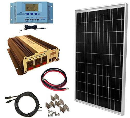 WindyNation 100 Watt Solar Panel Kit with 1500W VertaMax Power Inverter for RV, Boat, Off-Grid 12 Volt Battery Systems