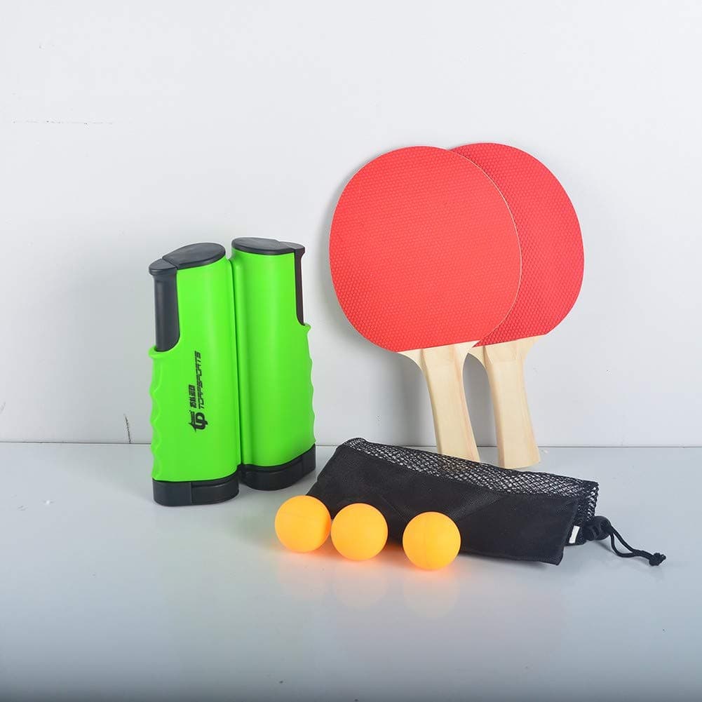 Table Tennis Set, Portable Ping Pong Set, Retractable Extending Net, 2 Paddles, 3 Balls, Perfect for Kids Adults Indoor Outdoor Game Fits School, Home, Sports Club,Office AnywhereGreen