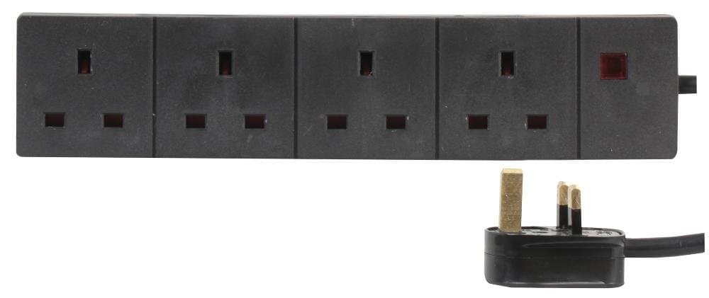 Pro Elec 2 m 4 Socket Neon On Light Extension Lead - Black