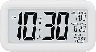 AERYS Digital Alarm Clock, Table Clock with Automatic Sensor, Date and Temperature Display, Compact Desk Clock for Students,Home, Office, Bedroom, Living Room,Home Decor, Corporate Use (White Digital)