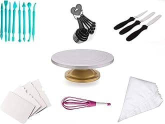 TEX-RO Cake Decorating Items Combo Pack, Cake Baking Set with Signature Edition 360° Smooth Rotating Cake Stand with Extra Baking Tools