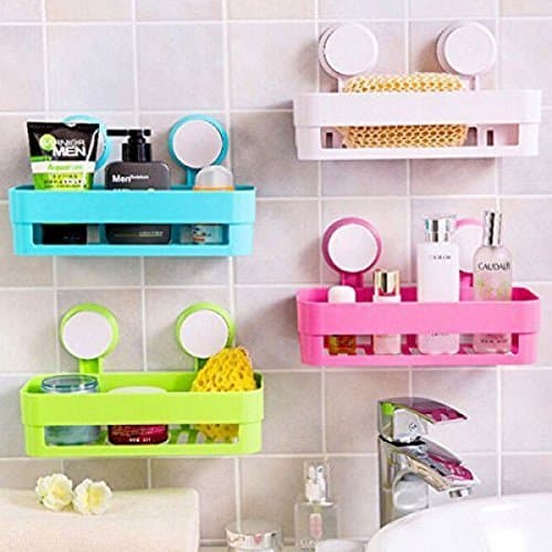 Probity Suction Cup Organizer/Storage/Holding Shampoo, Toothbrush, Razor, Sponge, Bathroom/Kitchen Basket/Toiletry/Shelf, Medium (Multicolour)