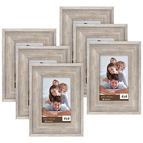 Picture Frames 4x6 Silver Grey (set of 6 Pack) - Rustic Farmhouse Wooden Frame - Photo Frame with Polished High Definition Glass for Tabletop and Wall Display