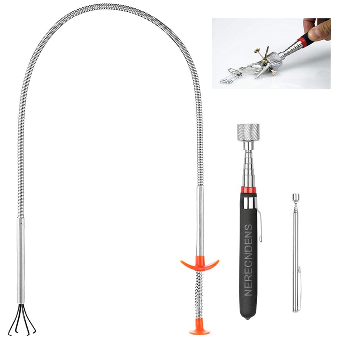 3 Pack Pick-up Tool Set - Extendable Magnetic Pick Up Tools and Flexible Grabber Claw - Retrieving Telescoping Magnet Pickup Tools - Flexible Extra Long Reach Bendable Curve Grabber with 4 Claws