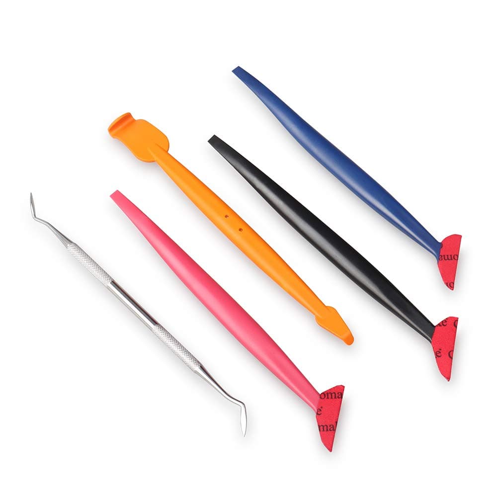 Gomake Vinyl Wrap Squeegee Application Tool Kit 5 in 1 Include Magnet Squeegee and Flexible Micro Squeegee Curves Slot Tool Set with Felt Edge and Different Hardness