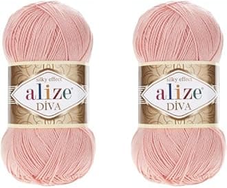 Alize Diva Hand Knitting Yarn - 100% Microfiber Acrylic With Silk Effect - Crochet Art Lace Craft - 2 Skeins, 200gr, 767 Yds (145-Powder)