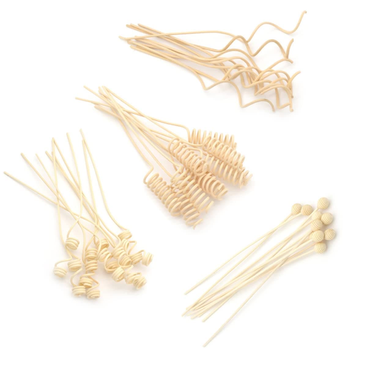 20 Pieces Rattan wood diffuser sticks, 4 Shapes Replacement Refill Sticks for Room Office Oil Fragrance Diffuser - Half Curved, Spiral Beads, Wavy, Beading