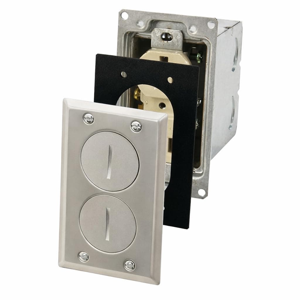 Raco 6500NI-5 Duplex Nickel 15 Amp Rectangular Floor Box Kit, Metallic Cover Plate