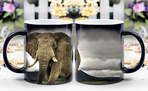 Magic mug - Heat Sensitive Color Changing Coffee Cup - Wild Elephant magically appear