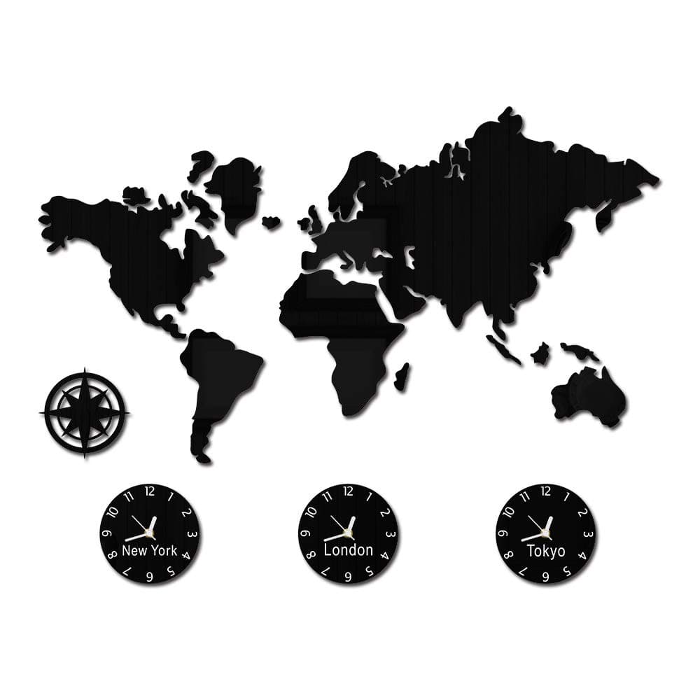 The Geeky Days World Map Large Wall Clock Personalized City Time Zone Battery Operated Silent Non Ticking Wall Watch Office Geographic Wall Art Decor (Normal Design)