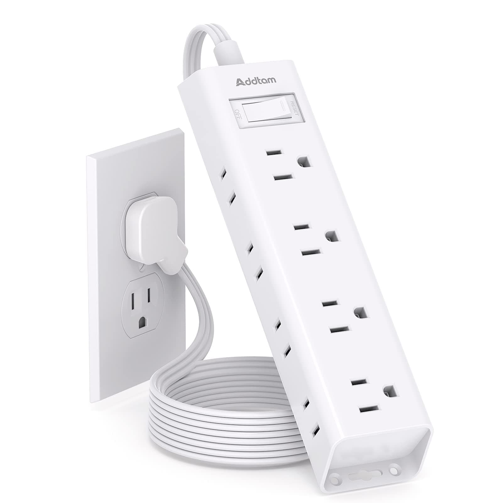 Flat Plug Ultra Thin Flat Extension Cord - 12 Wide, 3 Sides AC, 3 Sides, Multiple Outlets, 5 ft, 900J Surge Protector, Wall Mount, Desk Charging Station for Home, Office, Utility Room