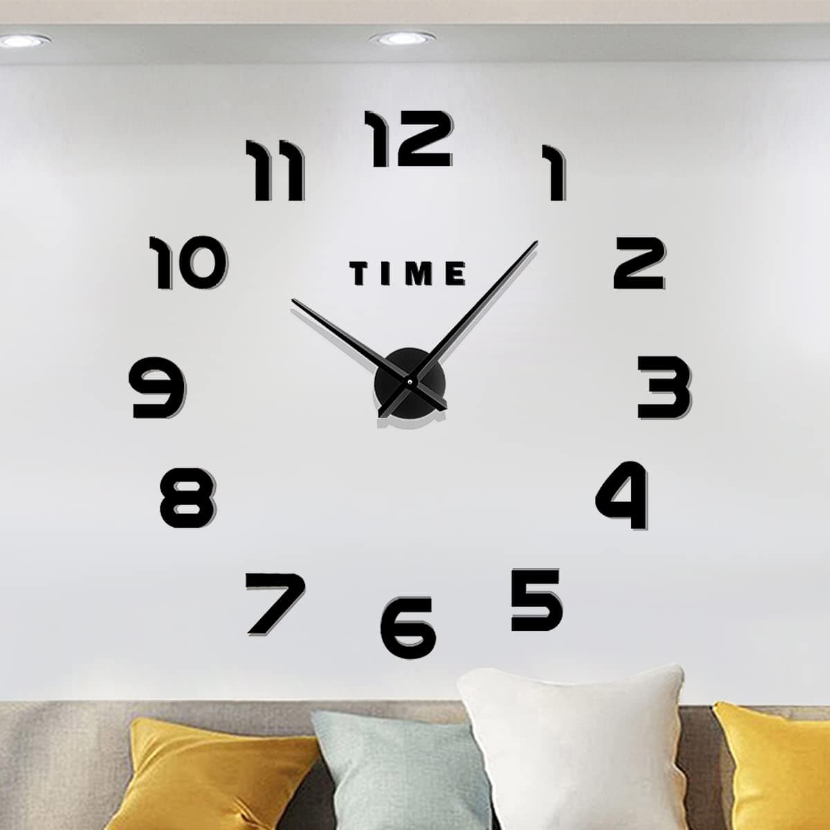 – Modern DIY Frameless Mute Large Wall Clock 3D Mirror Sticker Metal Big Watches Wall Clock for living Room Kitchen Home Office Bedroom School Decoration (Black)