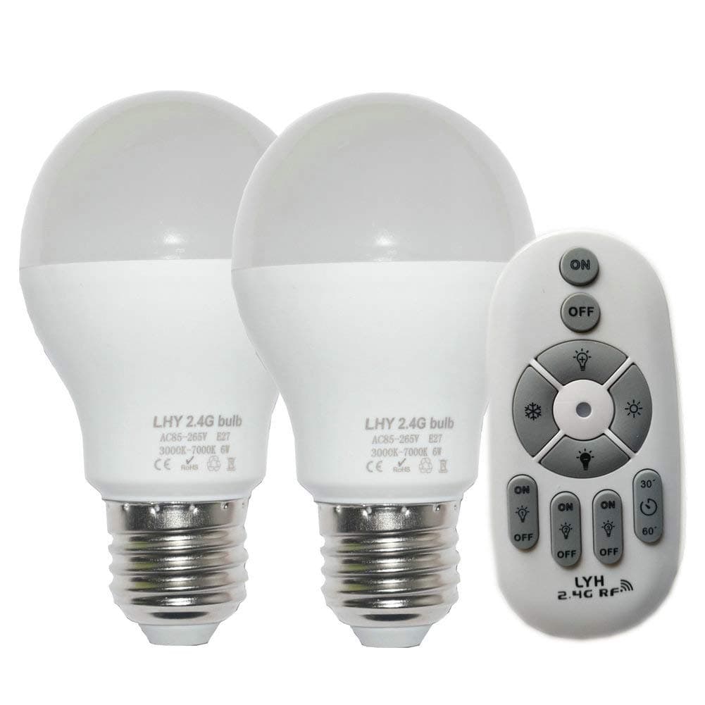 6W E27 Smart LED Light Bulbs Dimmable with 2.4GHz Wireless 3-Zone Remote Control - Adjustable Color Temperature (Warm/Cool) and Brightness 2 Pack (2 Bulb+1 Remote)