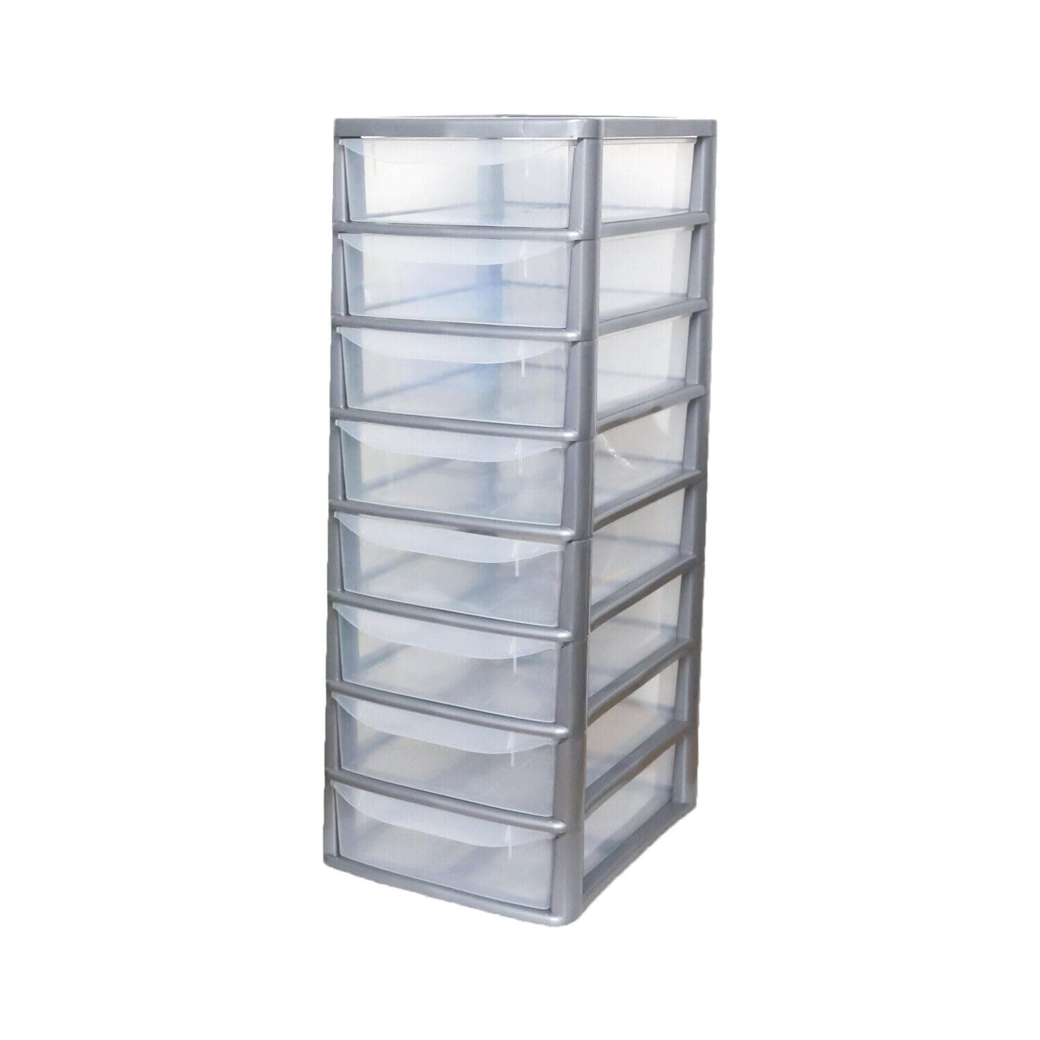 SIDSONS 8 Drawer Plastic Storage Organizer tower unit | A4 Storage Drawers for Desktop Table Small | Chest of Drawer Bedroom Small Cosmetics Stationary Organizer for Storage Solution 8 Tier Sliver