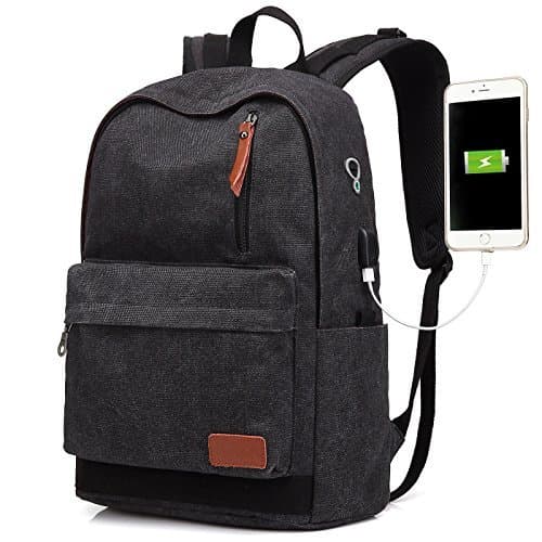 Canvas Laptop Backpack, Waterproof School Backpack With USB Charging College