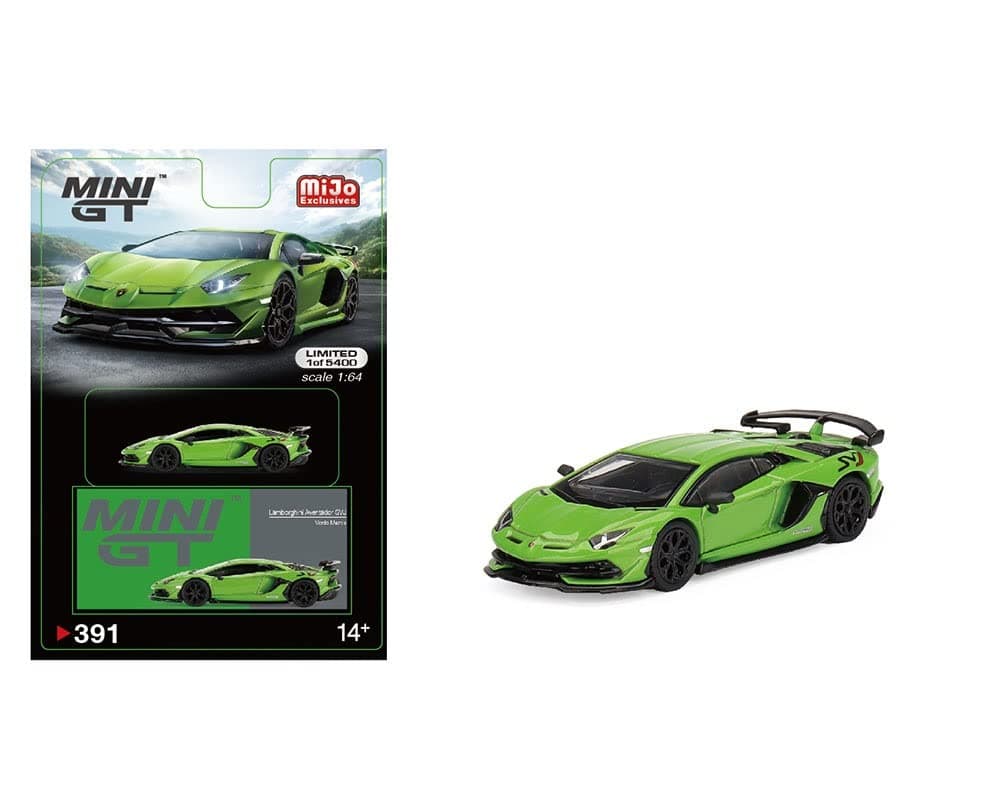 MINI GT True Scale Miniatures Model Car Compatible for Lamborghini Aventador SVJ Verde Mantis 1/64 Diecast Model Car MGT00391