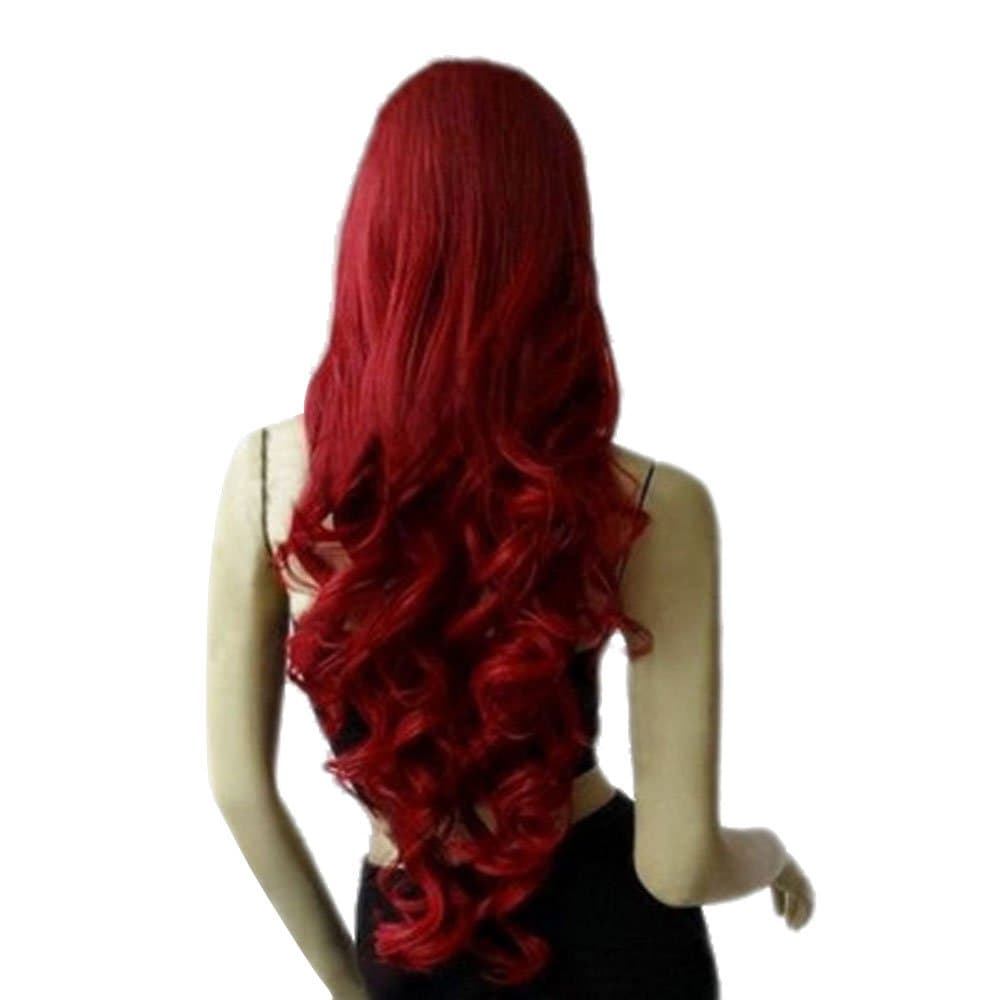 80cm Dark Wine Red Long Big Wave Mix Full Volume Curly Wavy Cosplay Wig