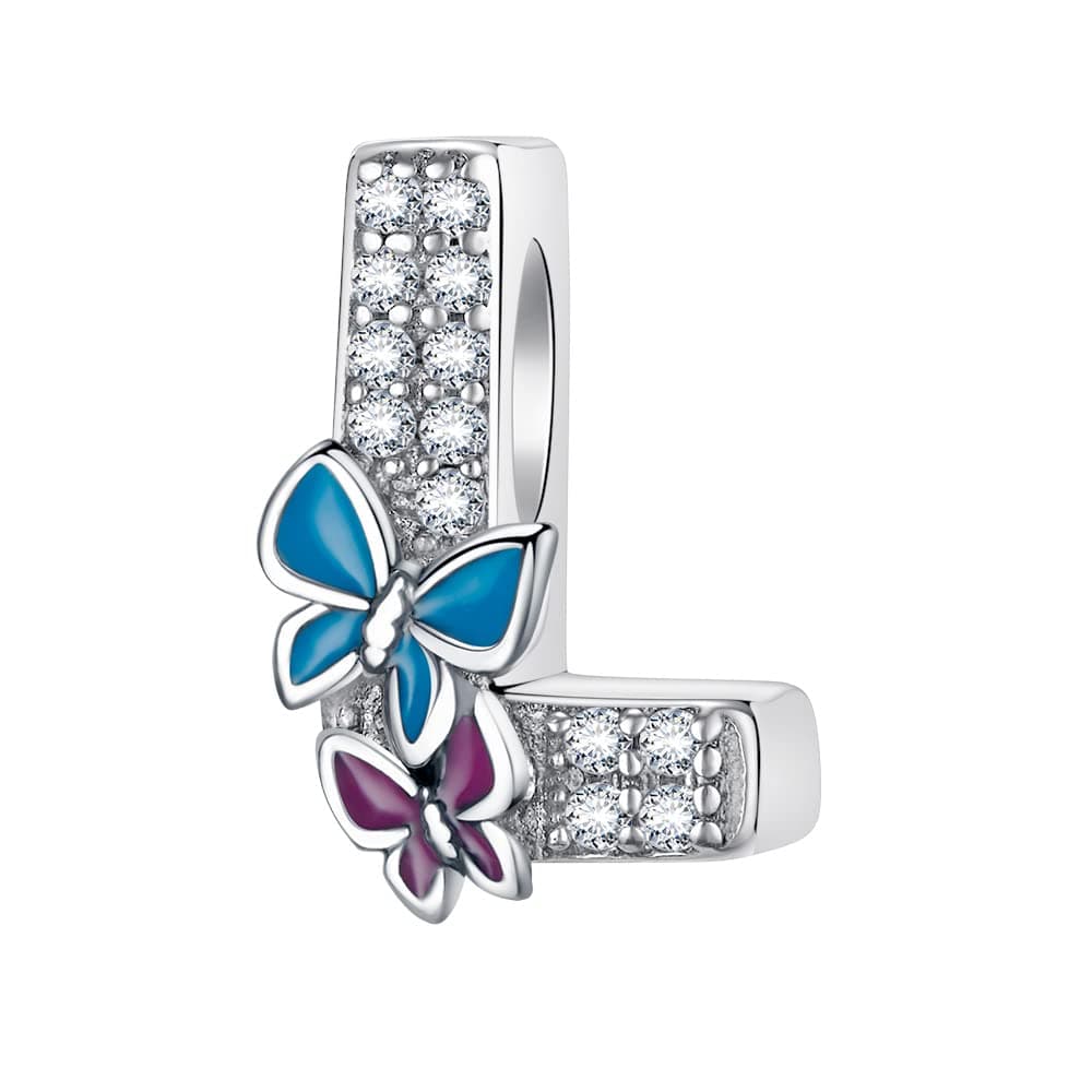 Complete A~Z Alphabet Charm Letter Beads, Solid 925 Sterling Silver with Cubic Stones Flower Butterfly fits European Bracelets Necklace Women Jewelry Gift Options