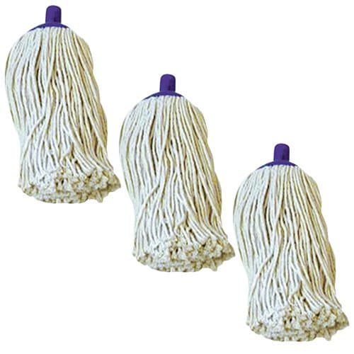 HVHV - Set of 3 Polyester Mop Heads with Plastic Socket - Mop Head - Mop Head Set - 160 g - White - Made in Spain