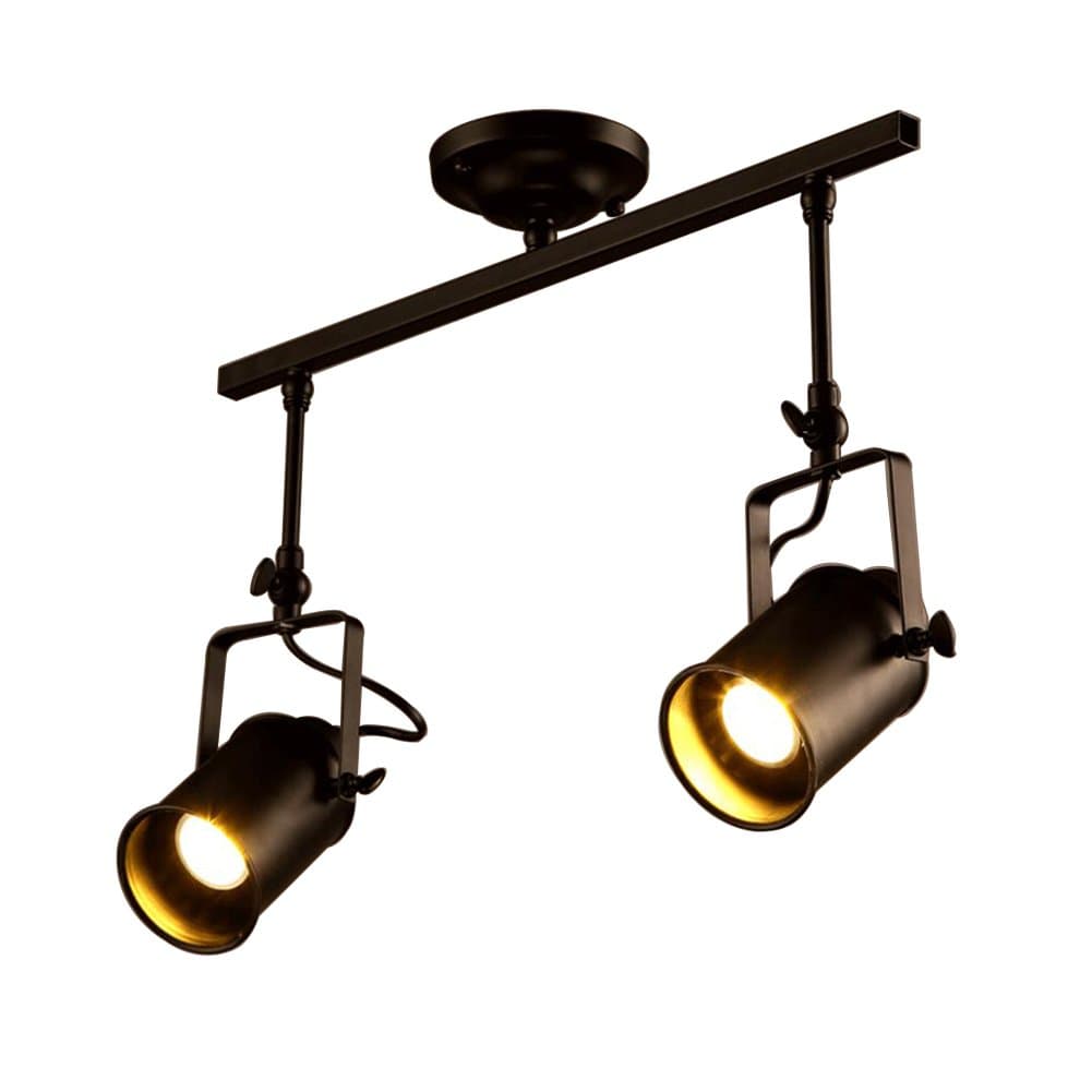 HTRUIYA Vintage Industrial Adjustable LED E26/E27 Ceiling Light Stage Spotlights Track Lighting (Double Track Lights)
