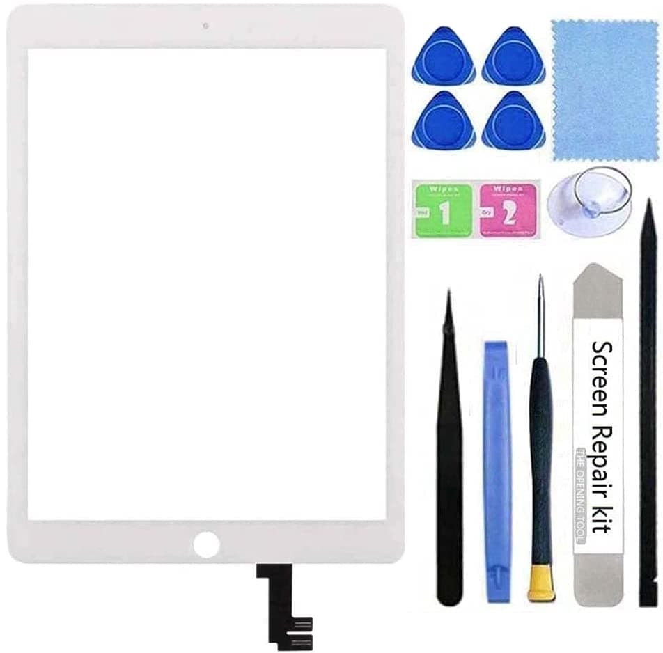 for iPad Air 2 Screen Replacement,Air 2 2nd Gen 9.7" A1566 A1567 Touch Screen Digitizer Front Glass Repair Assembly(Only for Professional Person,Not LCD) PreInstalled Adhesive with Tools kit,White