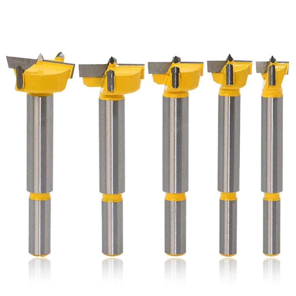 Mesee5 Pieces Carbide Forstner Drill Bit Set, Hinge Hole Saw Cutter Wood Slabs Flat Wing Boring Drill Bits Auger Holes Opener Woodworking Tool